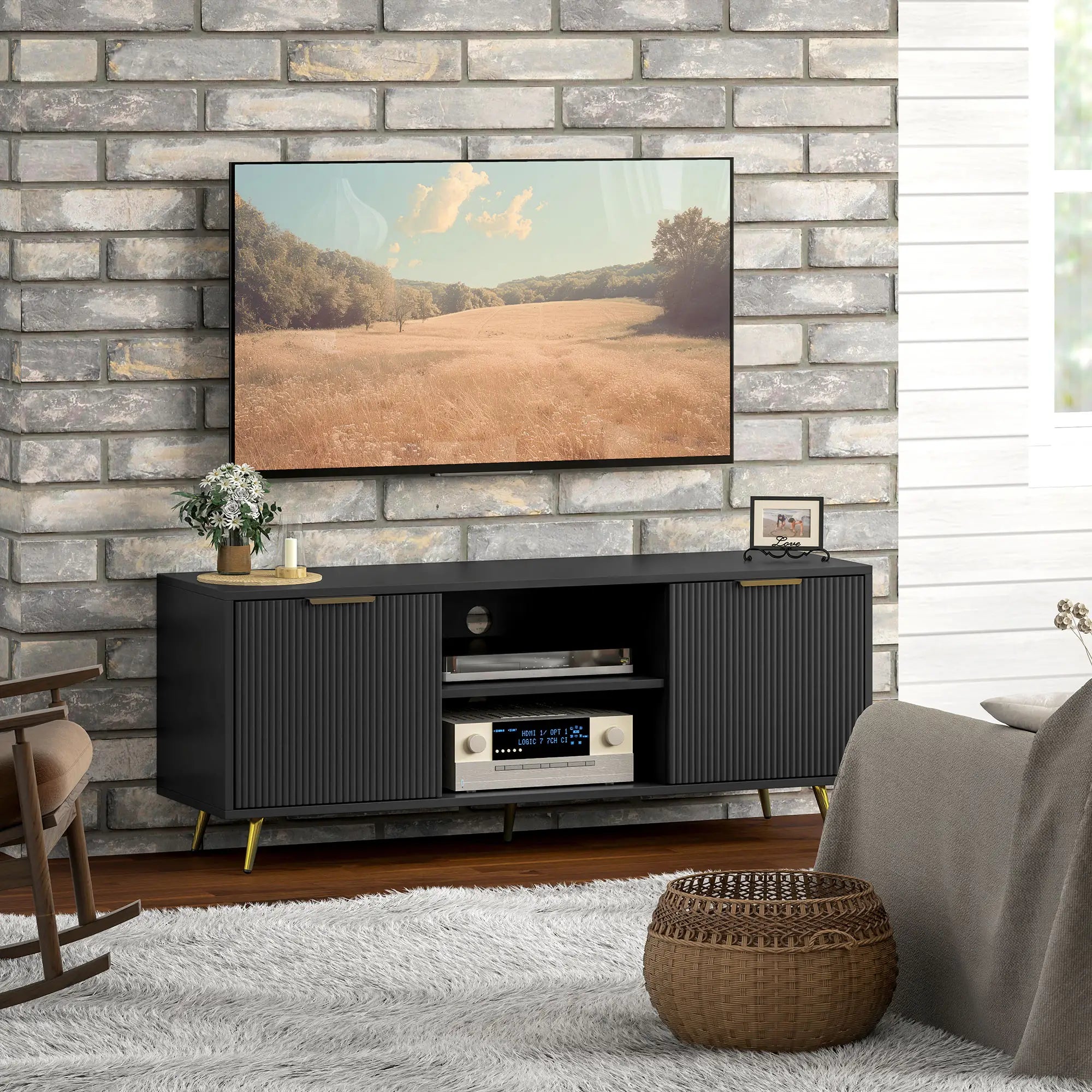 TV Stand for 55 Inch TV, Modern Cabinet with Shelves, Black TV Stands at Gallery Canada