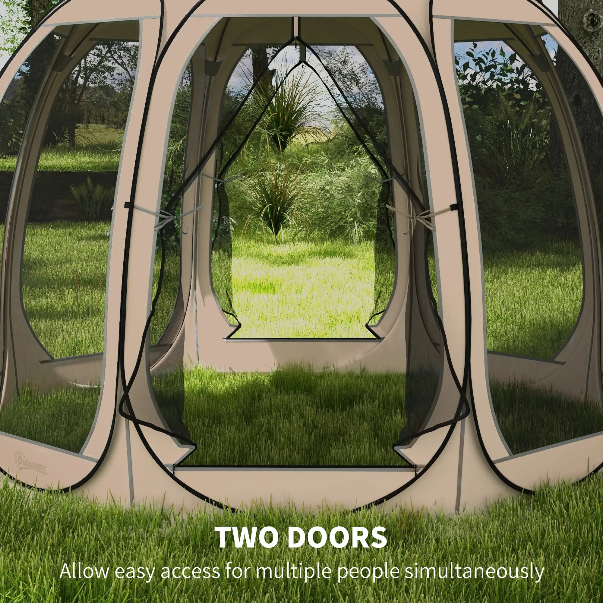 11' x 11.5' Screen Tent, Pop Up Gazebo, Portable Carry Bag, 2 Doors, Beige Camping Tents at Gallery Canada