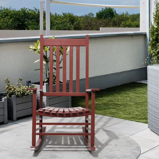 Wooden Porch Rocking Chair Outdoor Patio Rocker, Wine Red Outdoor Rocking Chairs Wine Red at Gallery Canada