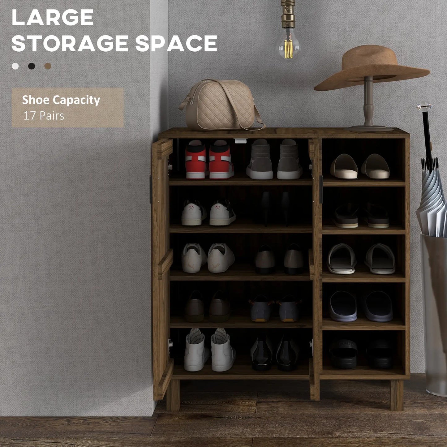 Double Door Shoe Storage, Open Shelves, 17 Pair, Walnut Shoe Storage Cabinets & Racks at Gallery Canada