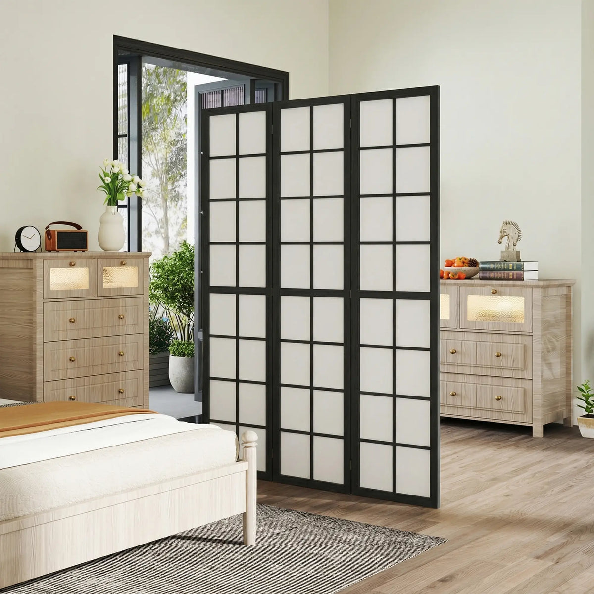 3 Panel Room Divider, 5.6 ft Folding Partition, Black Room Dividers at Gallery Canada