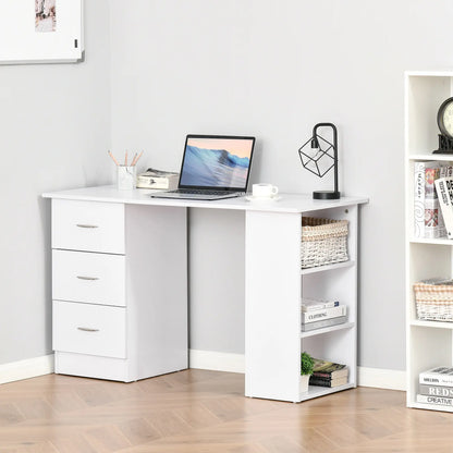 47 Inches Office Desk, 3-Tier Storage Shelves, Drawers, White Writing Desks at Gallery Canada