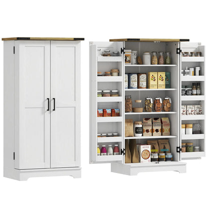 Farmhouse Kitchen Pantry Cabinet, Adjustable Shelves, Cream White Kitchen Pantry Cabinets at Gallery Canada