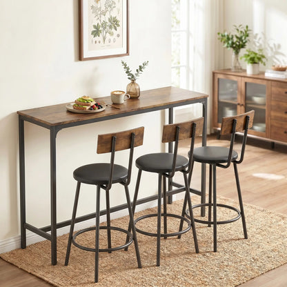 Bar Table Set, 4 PU Cushioned Barstools, Rustic Brown