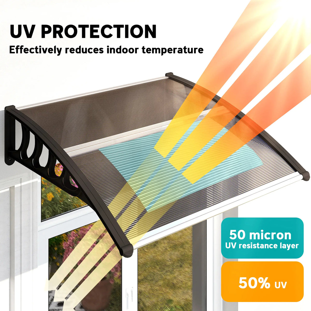 40.6" x 38" Polycarbonate Awning Door Canopy, UV Protection, Brown Door Awnings at Gallery Canada
