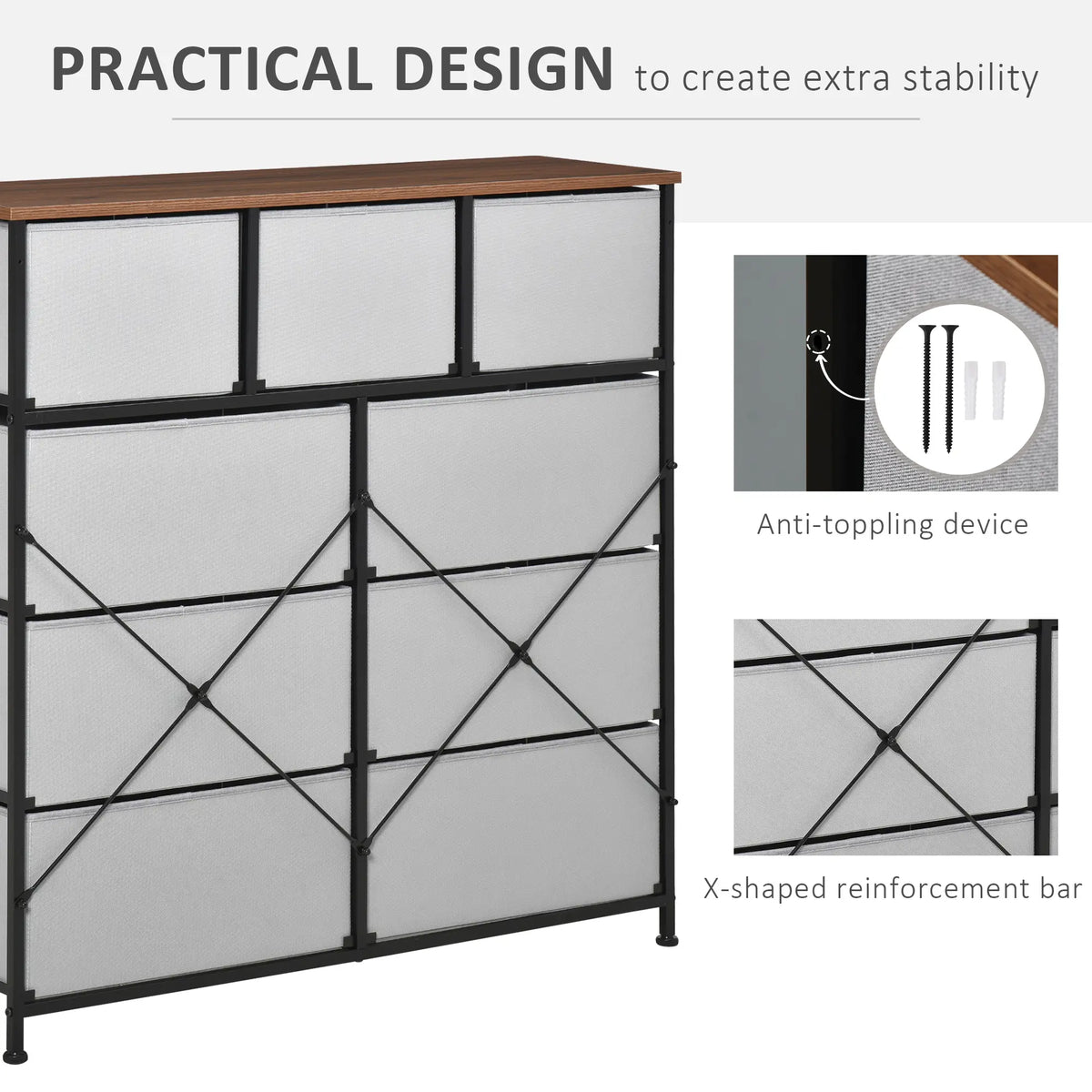 9-Drawer Dresser, 4-Tier Fabric Storage Tower, Grey Storage Cabinets at Gallery Canada
