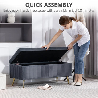 43 Inch Storage Ottoman Bench, Steel Legs, Padded Seat, Dark Grey Storage Ottomans & Benches at Gallery Canada