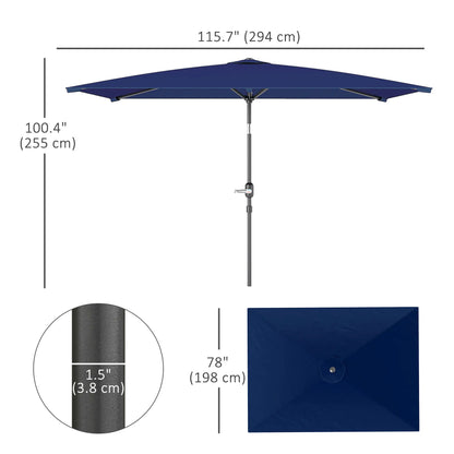 6.5x9.6ft Rectangle Aluminum Tilt Patio Umbrella, Navy Blue Sun Umbrellas at Gallery Canada