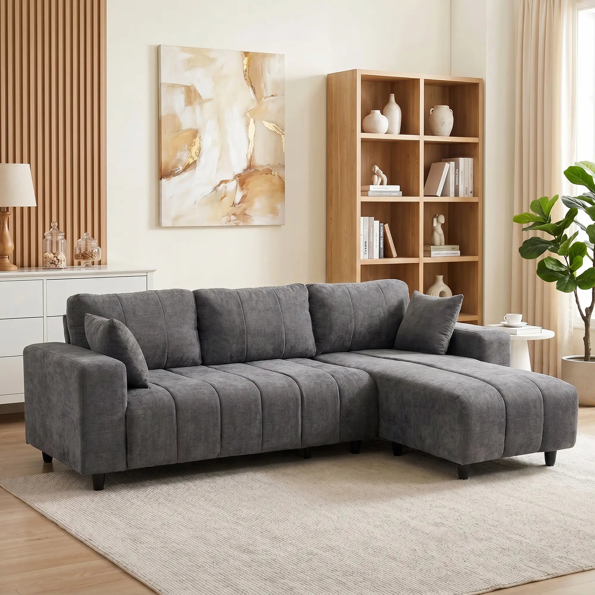 L-Shaped 3-Seater Sectional Sofa With Chaise, Spring Cushion, Grey L Shaped Couchs at Gallery Canada