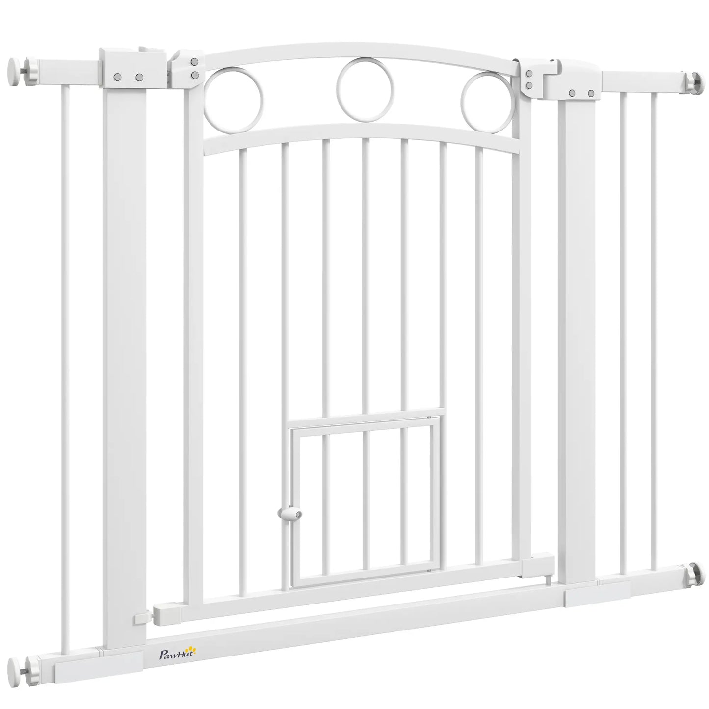 30" Extra Tall Dog Gate With Cat Door, 2 Extension Kits, 30"-41" Width Houses, Kennels & Pens White at Gallery Canada