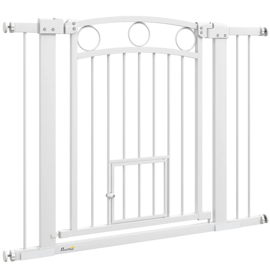 30" Extra Tall Dog Gate With Cat Door, 2 Extension Kits, 30"-41" Width Houses, Kennels & Pens White at Gallery Canada