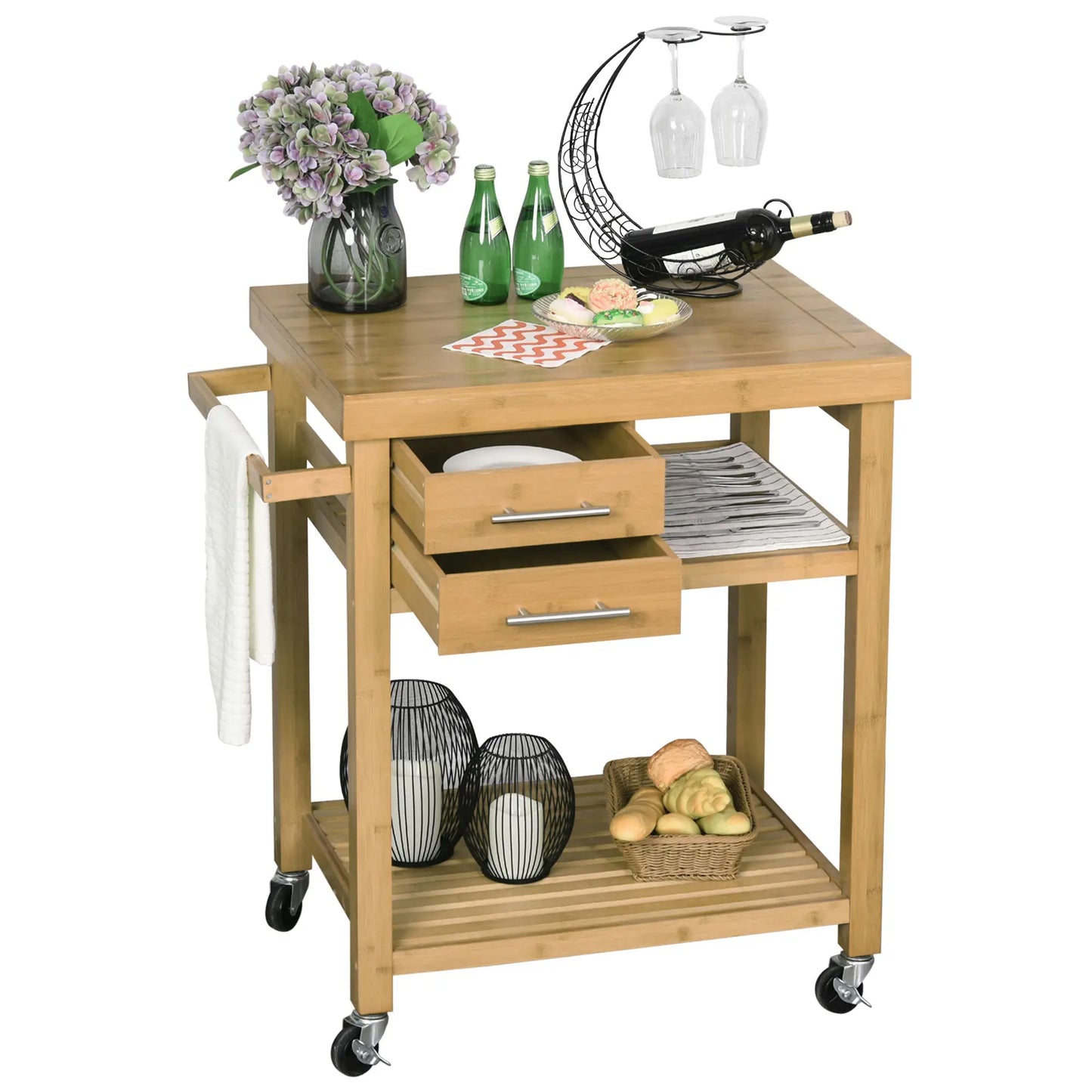 Bamboo Rolling Kitchen Island, Drawers, Shelves Kitchen Islands & Kitchen Carts at Gallery Canada