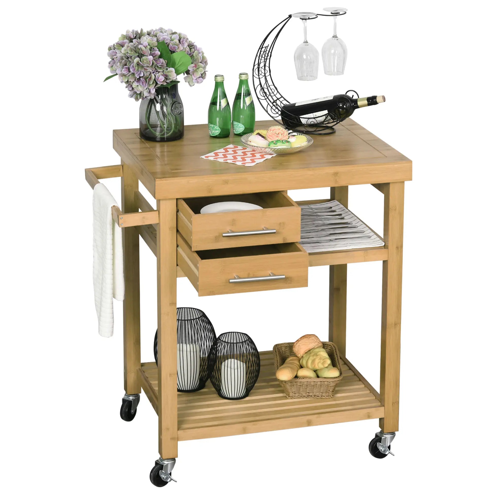 Bamboo Rolling Kitchen Island, Drawers, Shelves Kitchen Islands & Kitchen Carts at Gallery Canada