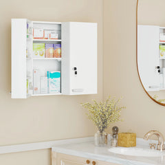 Wall Mount Medicine Cabinet, 4 Tier Shelves, Lockable, White Mirror Medicine Cabinets White at Gallery Canada