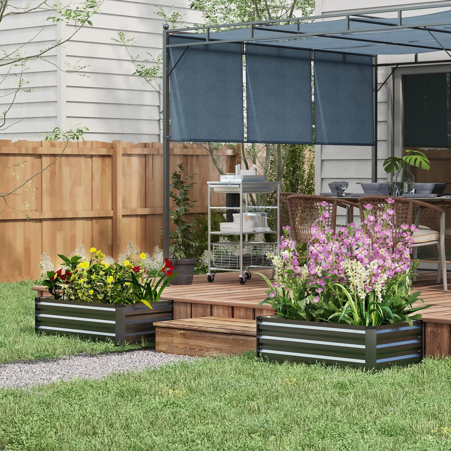 Set of 2 Galvanized Raised Garden Beds, Outdoor Planter Box, Grey Raised Garden Beds at Gallery Canada