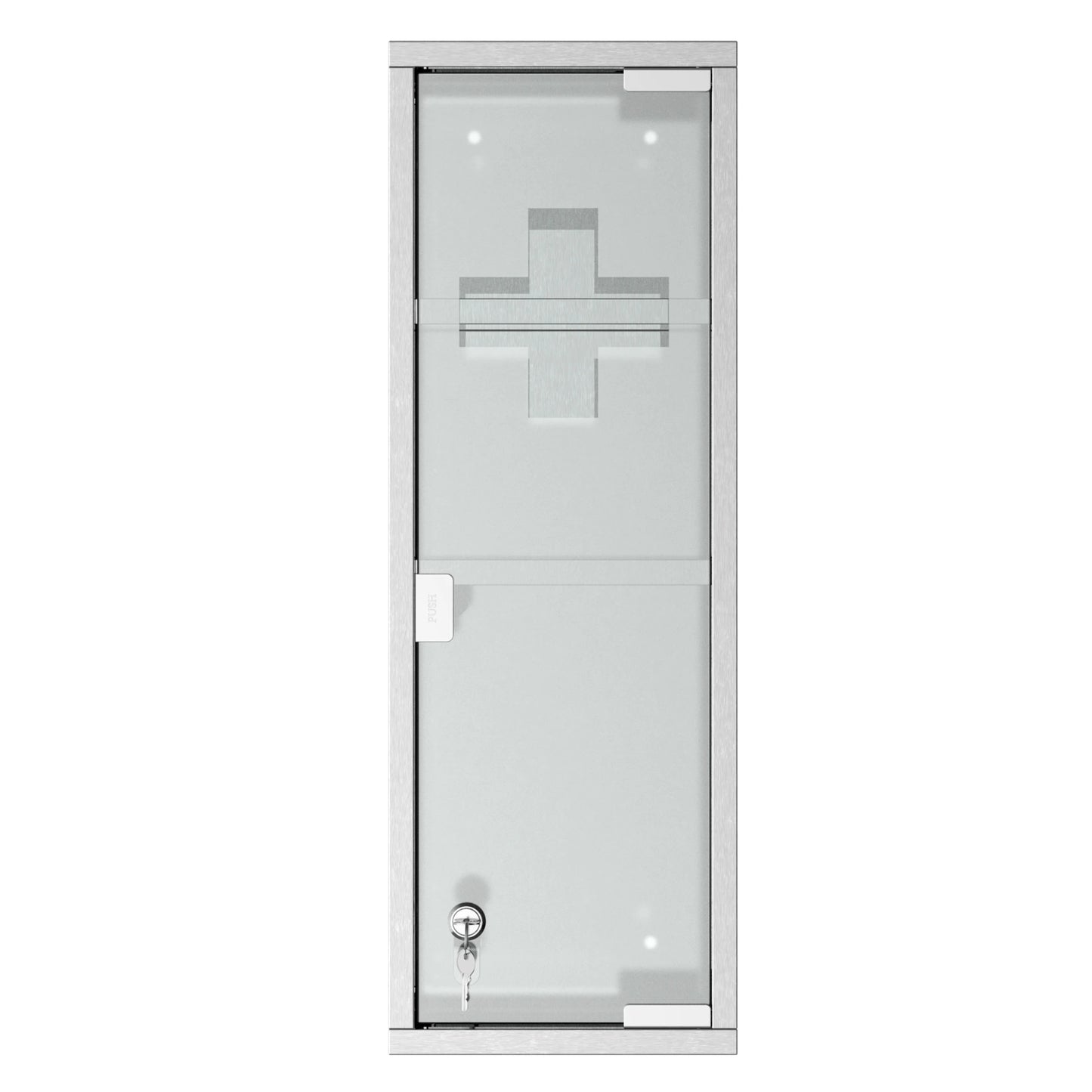 Wall Mount Medicine Cabinet, 3 Tier Shelves, Stainless Steel Frame, Glass Door, Lockable, 8" x 23", Silver Mirror Medicine Cabinets at Gallery Canada