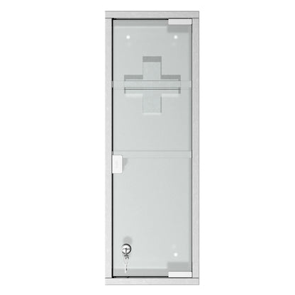 Wall Mount Medicine Cabinet, 3 Tier Shelves, Stainless Steel Frame, Glass Door, Lockable, 8" x 23", Silver Mirror Medicine Cabinets at Gallery Canada
