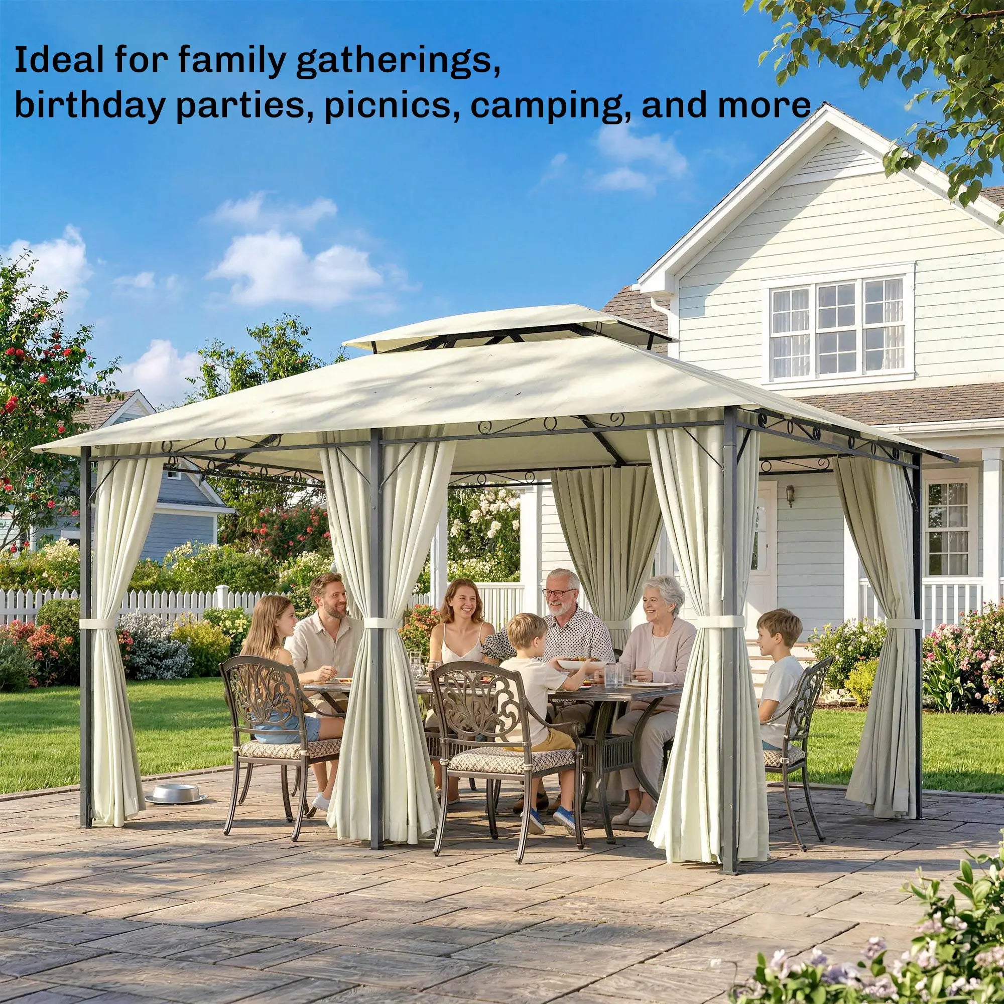 13' X 10' Soft-Top Gazebo With Curtains, Cream White Gazebos at Gallery Canada