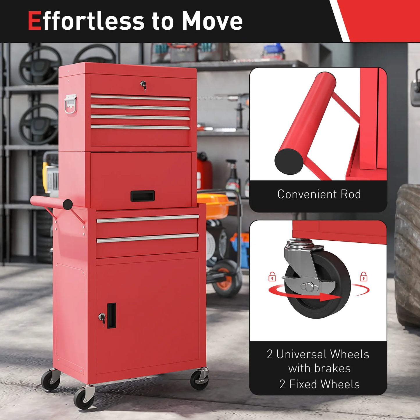 Large Tool Cabinet, 3-in-1 Rolling Chest, Storage Organizer with 6 Drawers, Red Tool Organizers at Gallery Canada