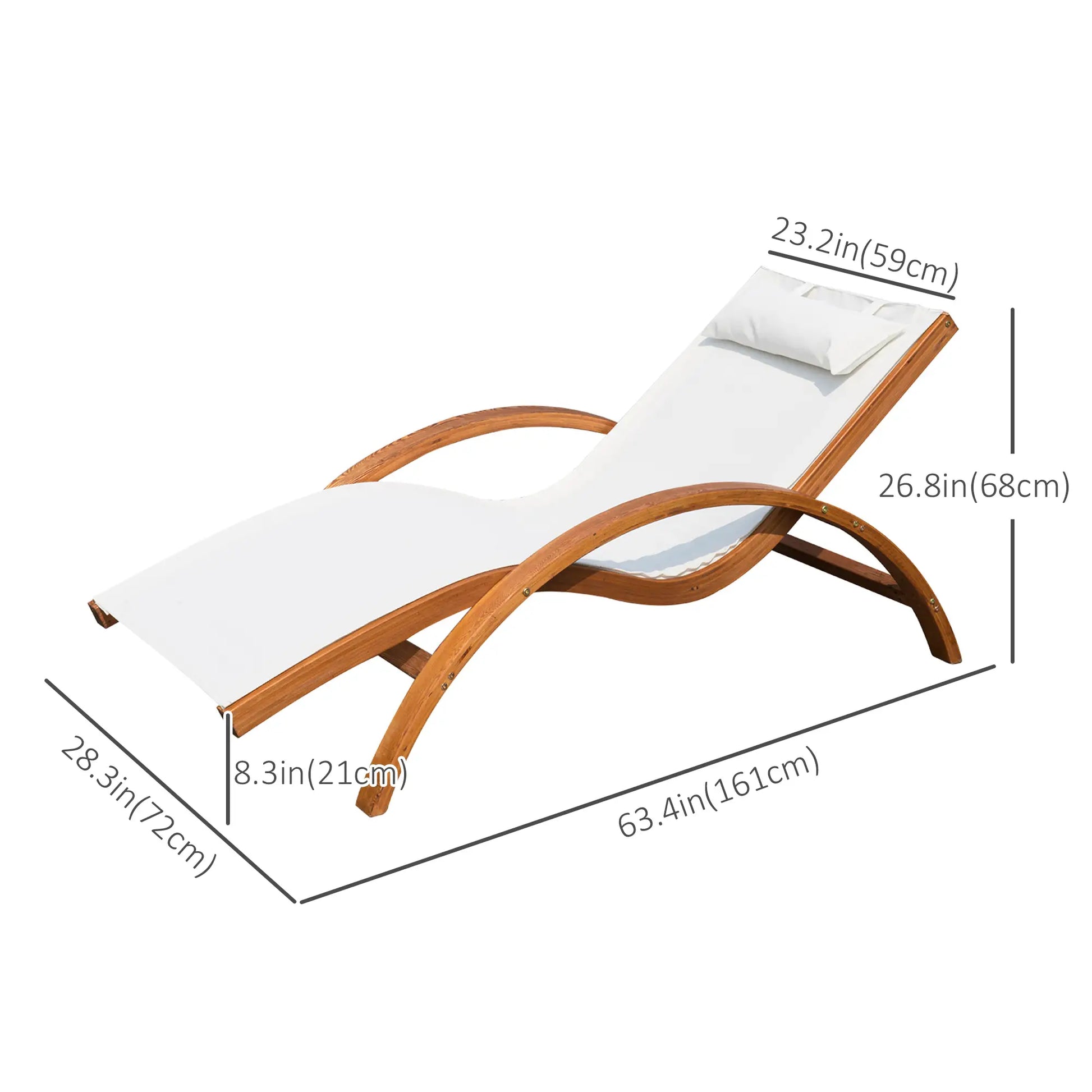 Outdoor Wood Sling Chaise Lounge, Garden Mesh Lounger, Cream Lounger Chairs at Gallery Canada
