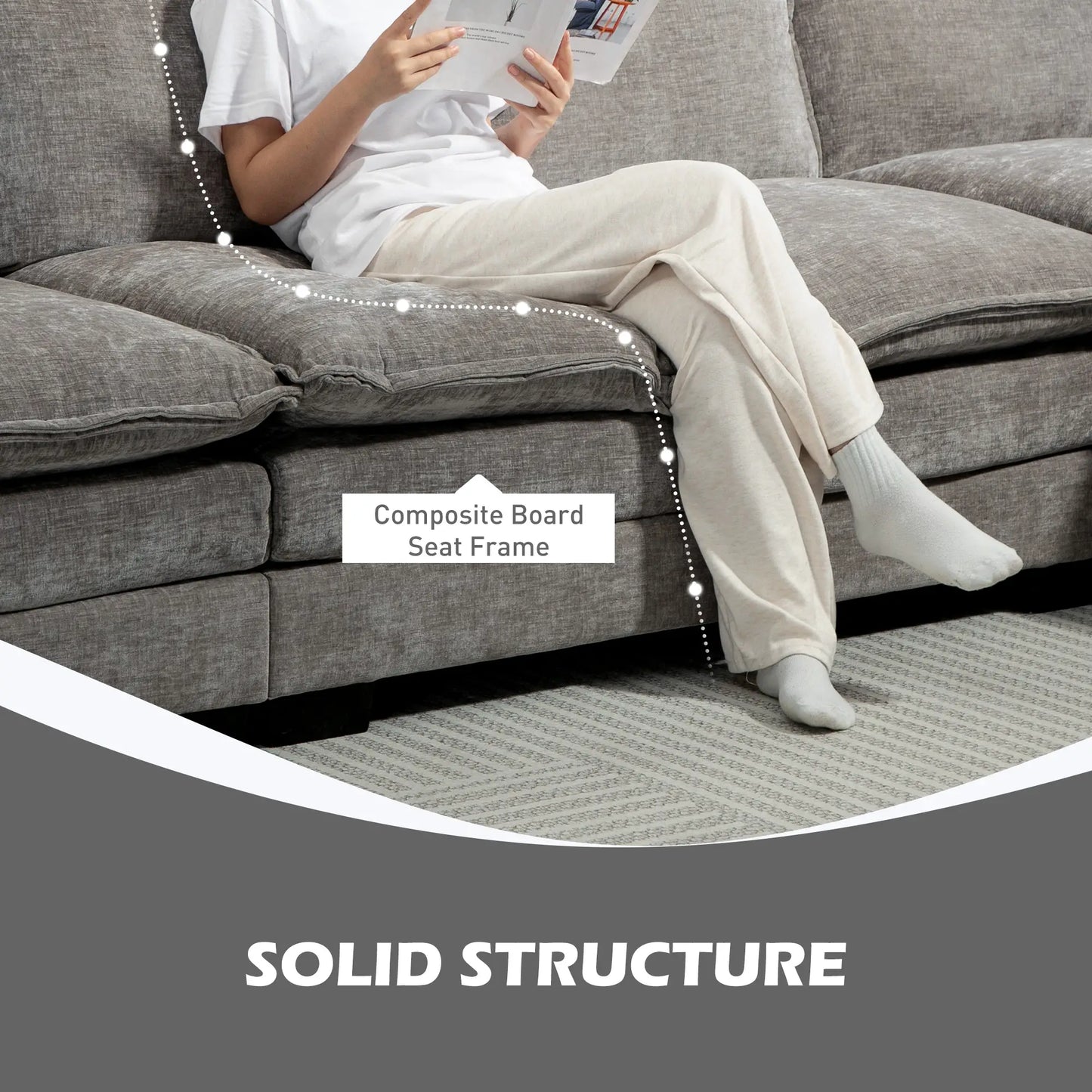 Chenille L-Shaped Sofa with Chaise Lounge, Double-Layer Seat Cushion, Grey Sofas & Reclining Chairs at Gallery Canada