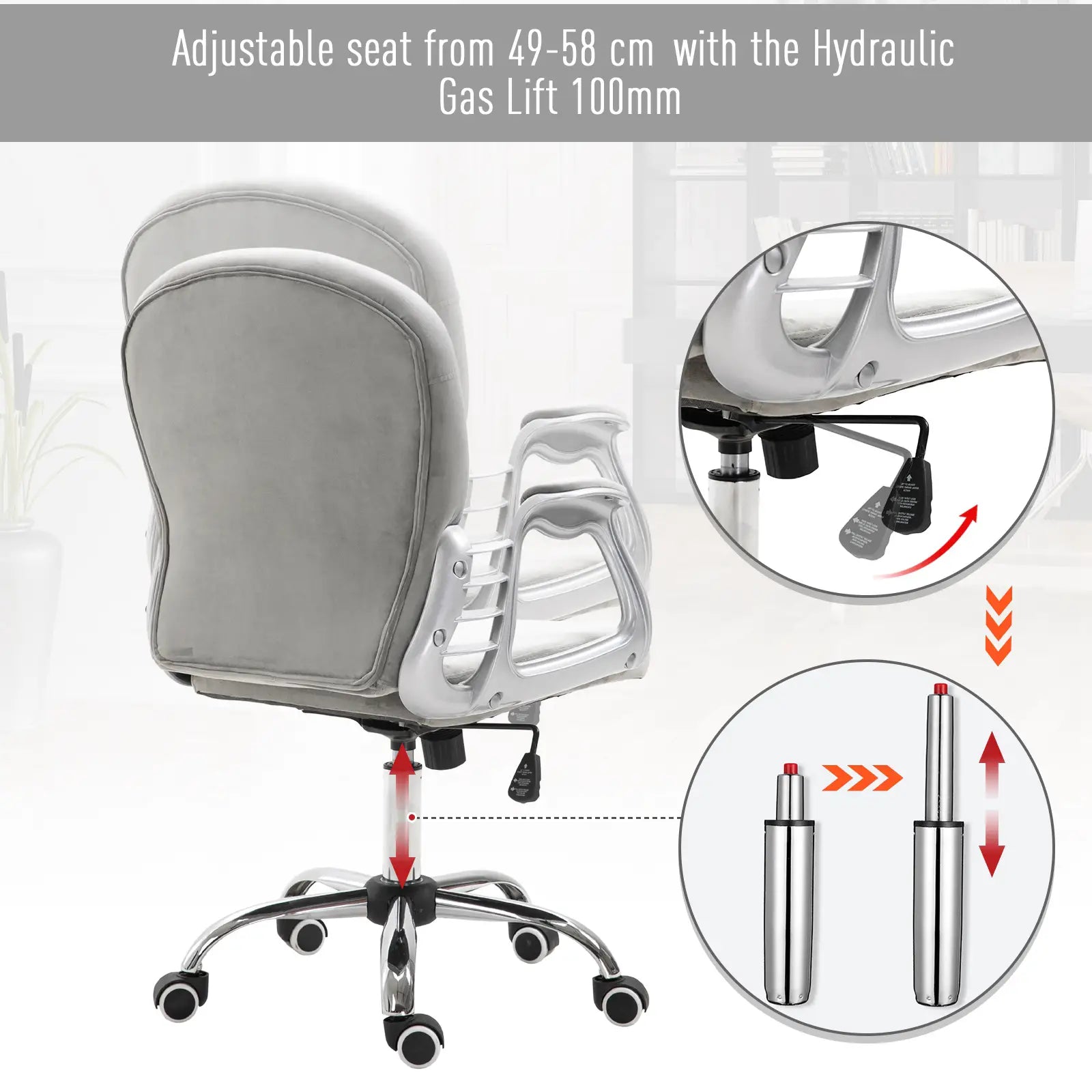 Ergonomic Office Chair, Adjustable Height, Padded Seat, Grey Task Chairs at Gallery Canada