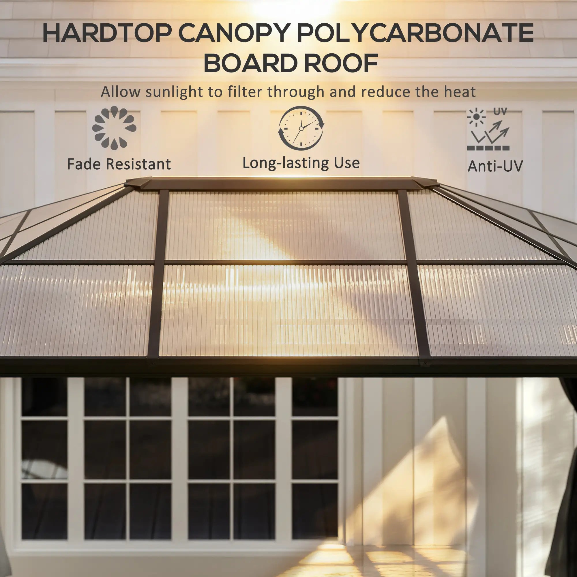 12' x 15' Hardtop Gazebo, Polycarbonate Roof, Aluminum Frame, Dark Grey Gazebos at Gallery Canada