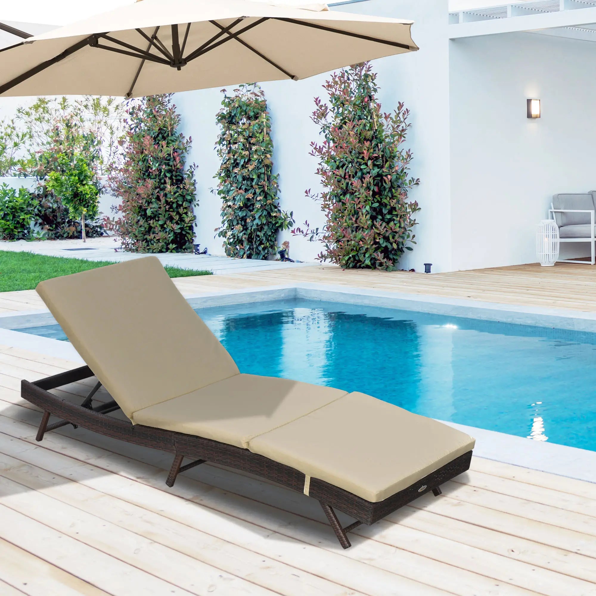 Wicker Patio Lounger, Outdoor Recliner w/ Adjustable Backrest, Khaki Chaise Loungers at Gallery Canada