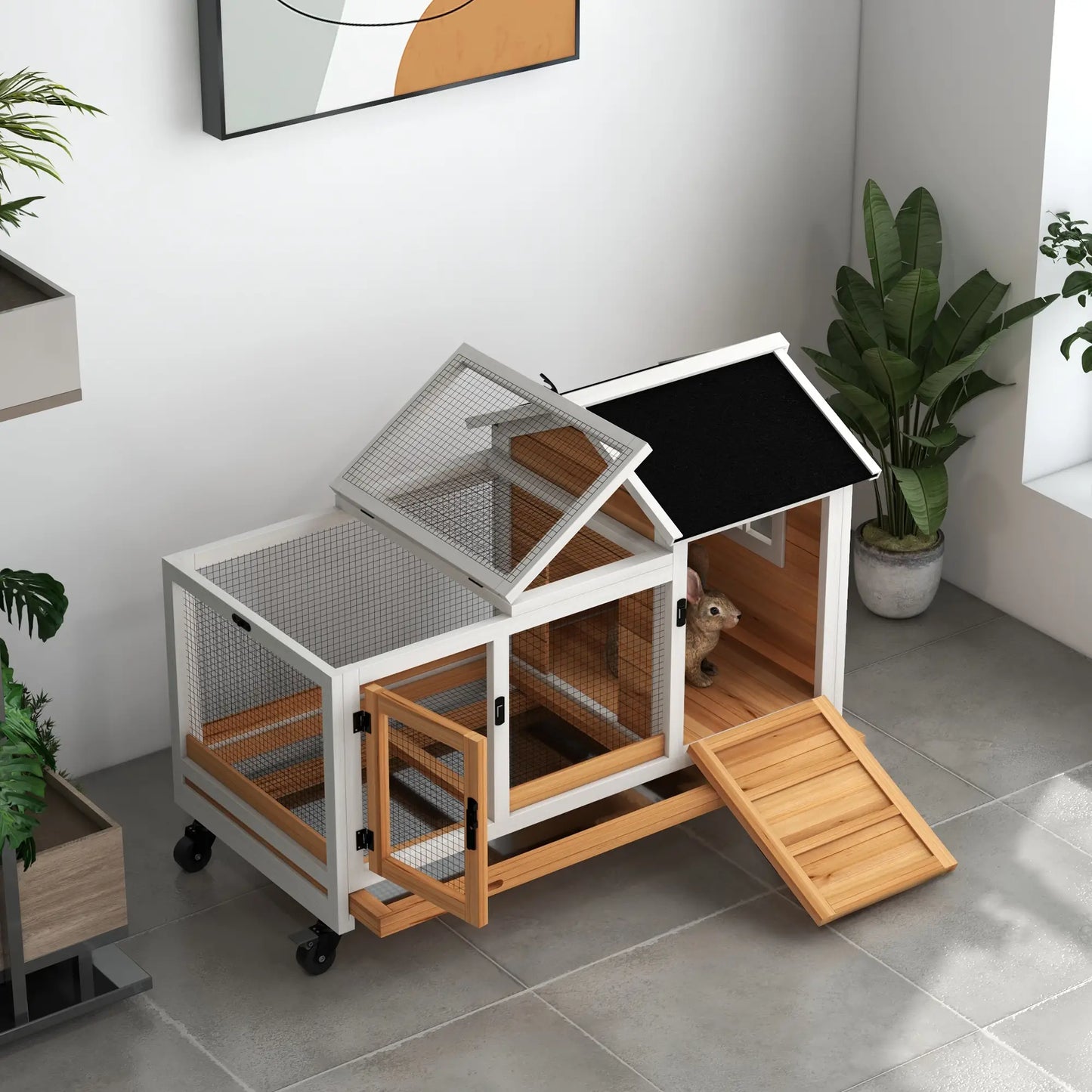 Rabbit Cage With Wheels, Ramp, Run, Tray, Indoor Outdoor, Yellow Rabbit Hutch at Gallery Canada