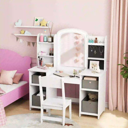 Kids Vanity Table And Chair Set With Lighted Mirror, White Kids Bedroom Furniture at Gallery Canada