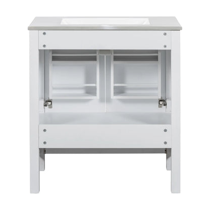Single Sink Bathroom Vanity, Solid Wood, Soft-Close Doors, 30" L x 18.5" W x 34" H, White Sink Cabinets at Gallery Canada