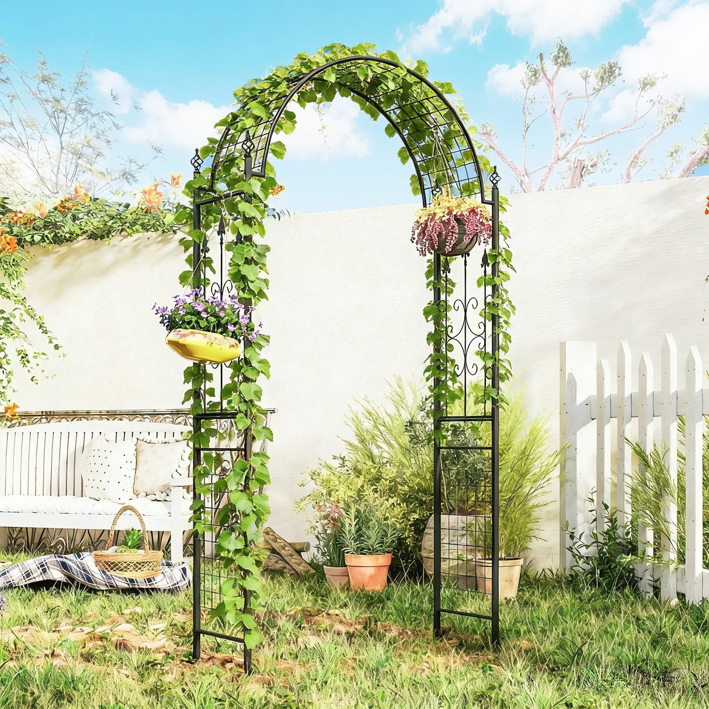 7.5 ft Steel Garden Arch, Outdoor Trellis Arbor, Black Garden Arches at Gallery Canada