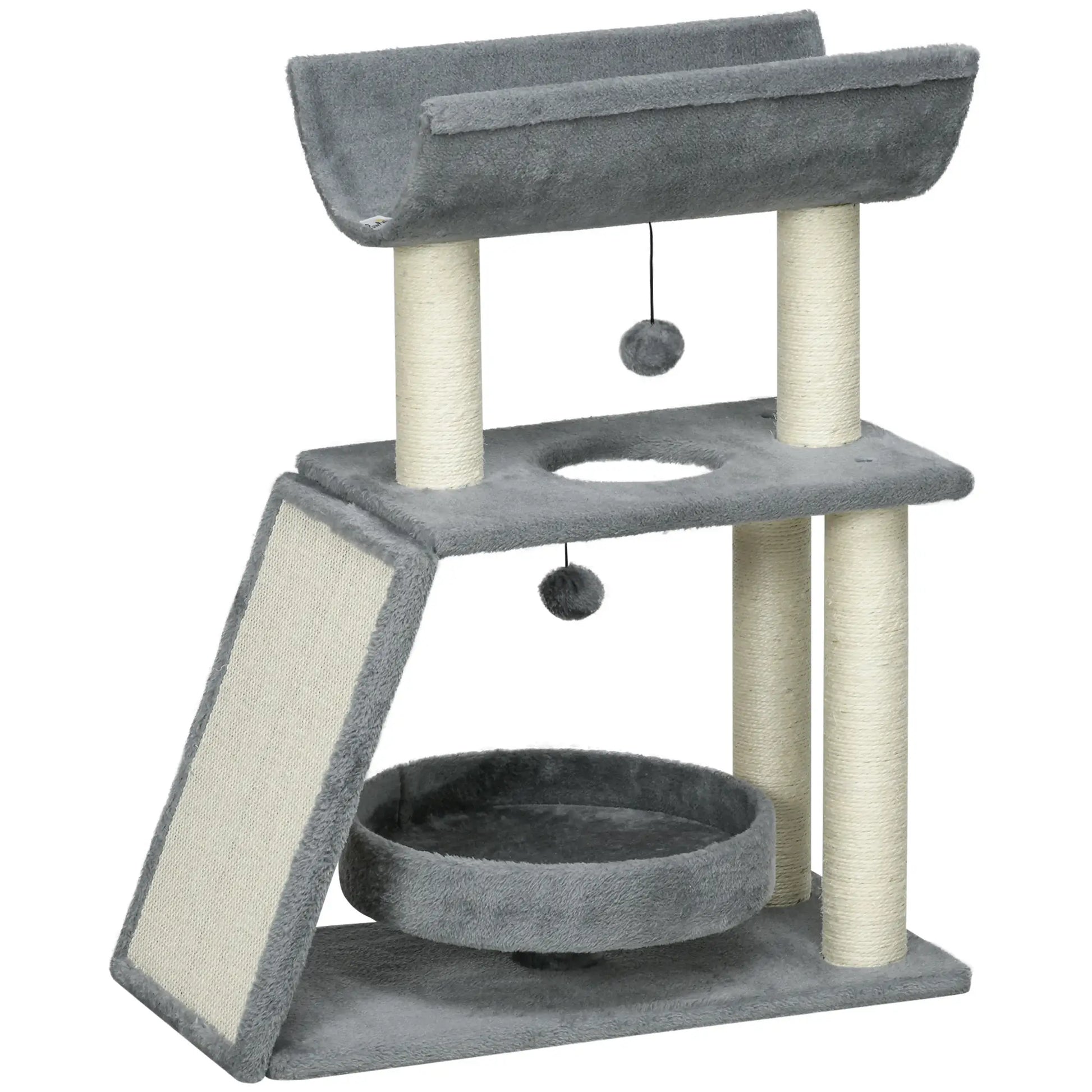 Small Cat Tree with Perch, Scratching Posts, Light Grey Cat Posts Light Grey at Gallery Canada