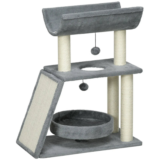 Small Cat Tree with Perch, Scratching Posts, Light Grey Cat Posts Light Grey at Gallery Canada