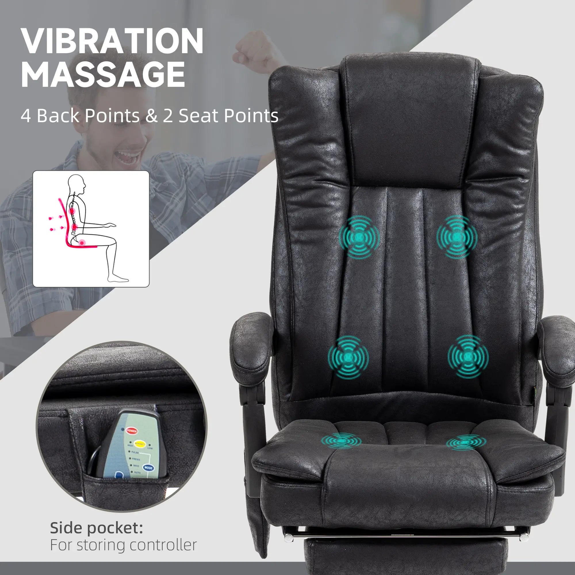 Office Chair, 6-Point Vibration Massage, Micro Fiber Recliner, Retractable Footrest, Black Massage Chairs at Gallery Canada