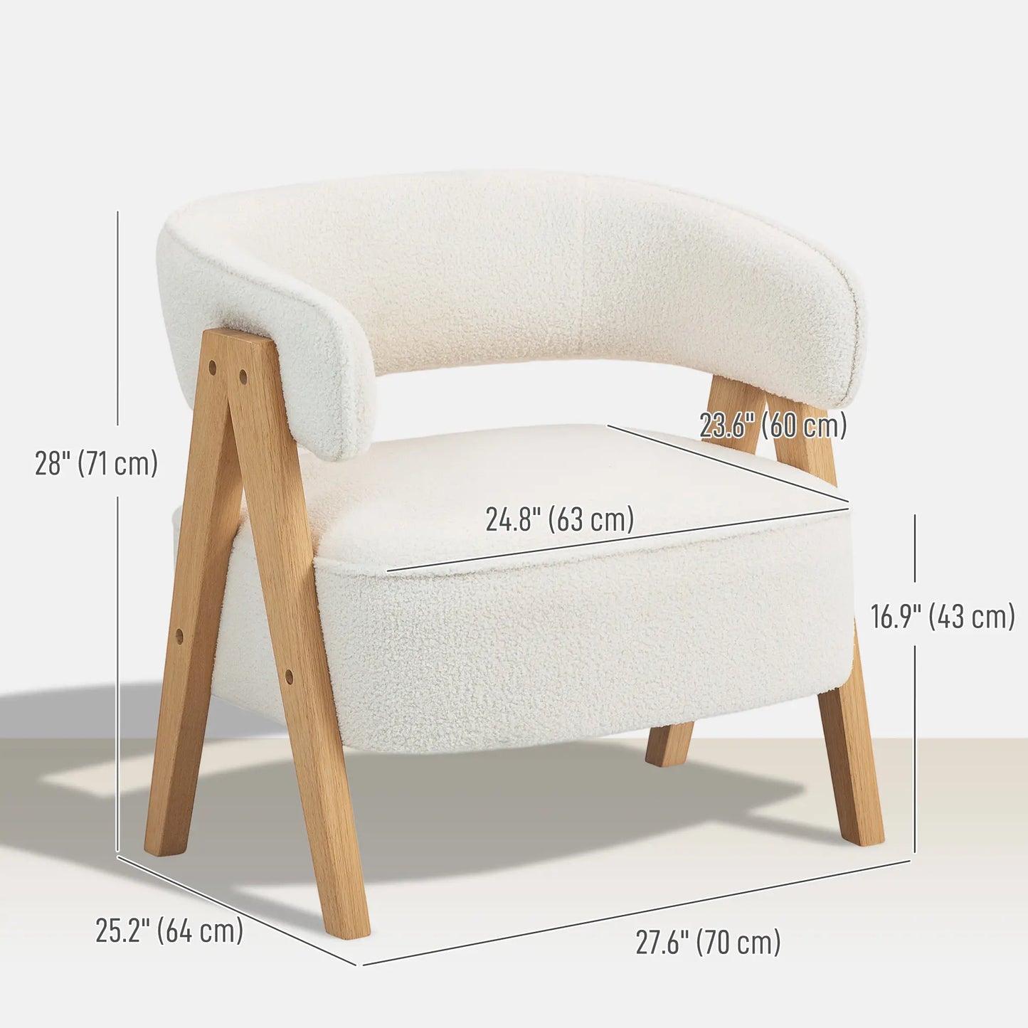 Sherpa Fleece Accent Chair, Upholstered Armchair with Wood Legs, White Accent Chairs at Gallery Canada