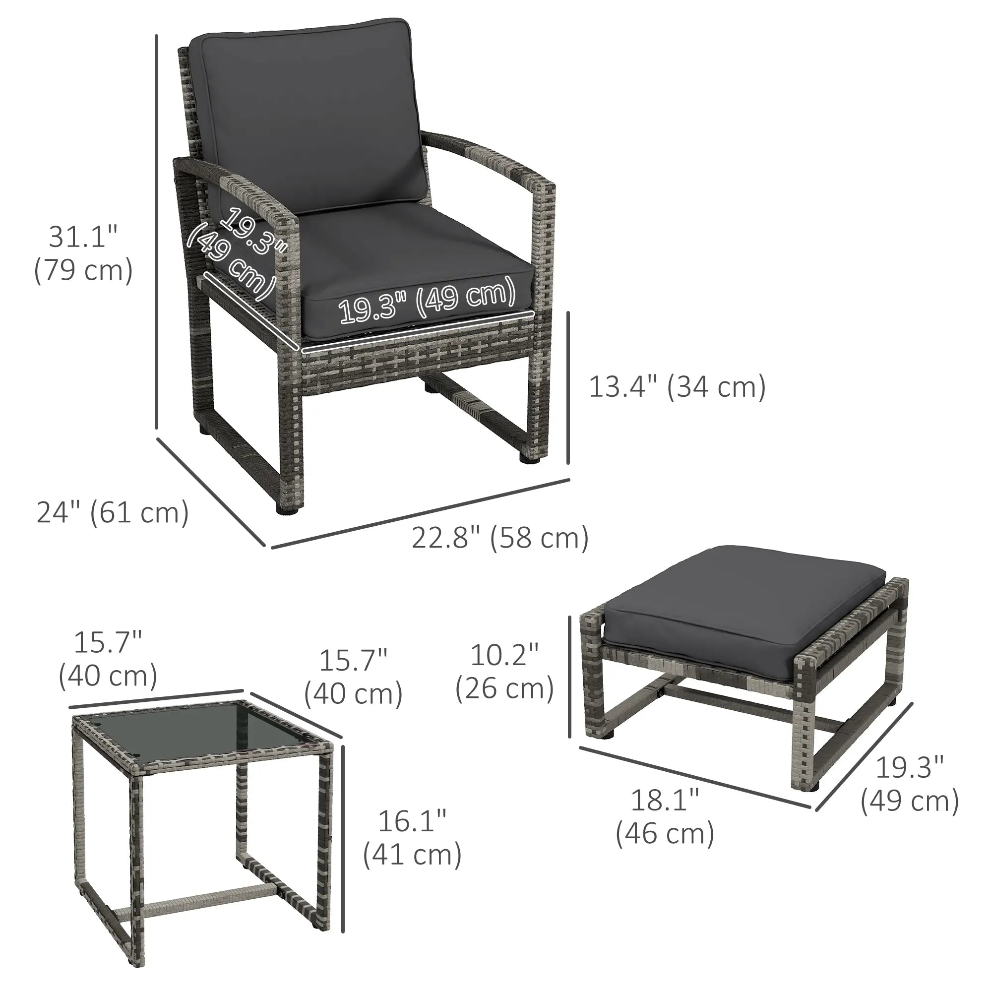 5-Piece Patio Furniture Set, Armchair, Stool, Table, Cushions, Outdoor Wicker Sofa Patio Furniture Sets at Gallery Canada