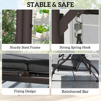 Convertible Patio Swing Bed With Canopy, Cushions, 3 Seater, Dark Grey Patio Swings with Stand at Gallery Canada