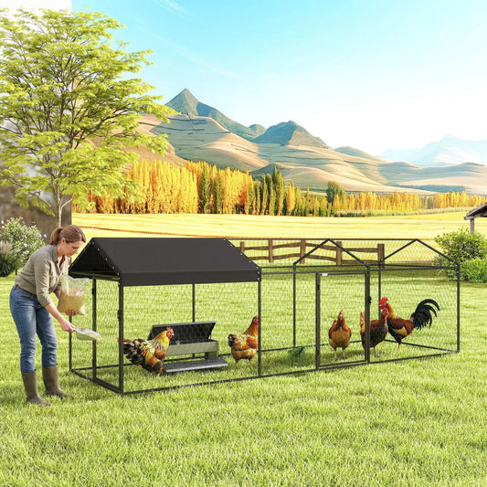 Large Metal Chicken Coop, Waterproof Cover, 3-5 Poultry, Outdoor Cage Chicken Coops Black at Gallery Canada