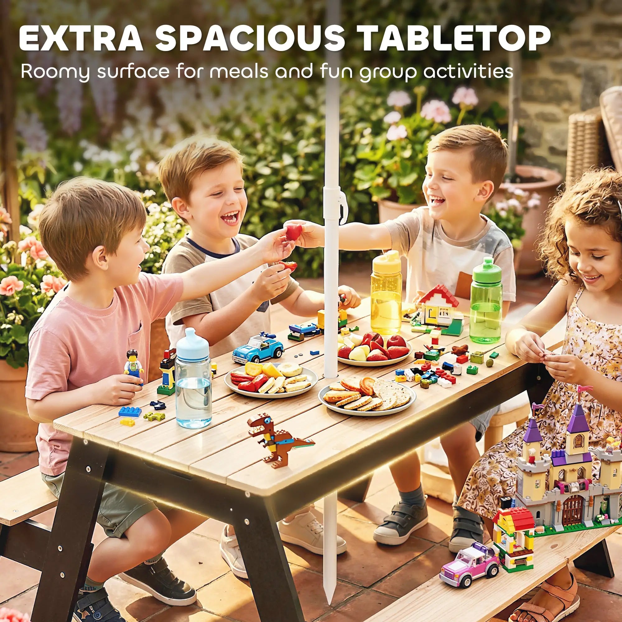 Kids Picnic Table with Umbrella, 3 in 1 Wooden Sand &; Water Table with 2 Hidden Play Boxes for Patio, Ages 3-6 Kids Outdoor Furniture at Gallery Canada