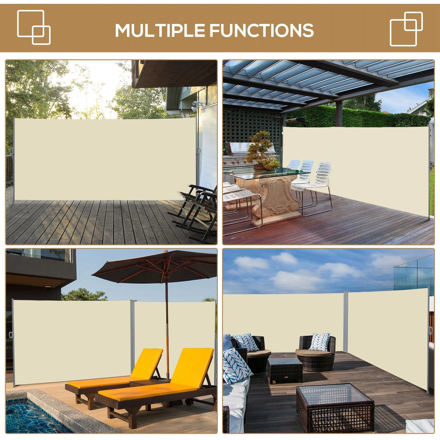 118" x 79" Retractable Patio Awning, UV Wind Resistant, Cream White Side Awnings at Gallery Canada