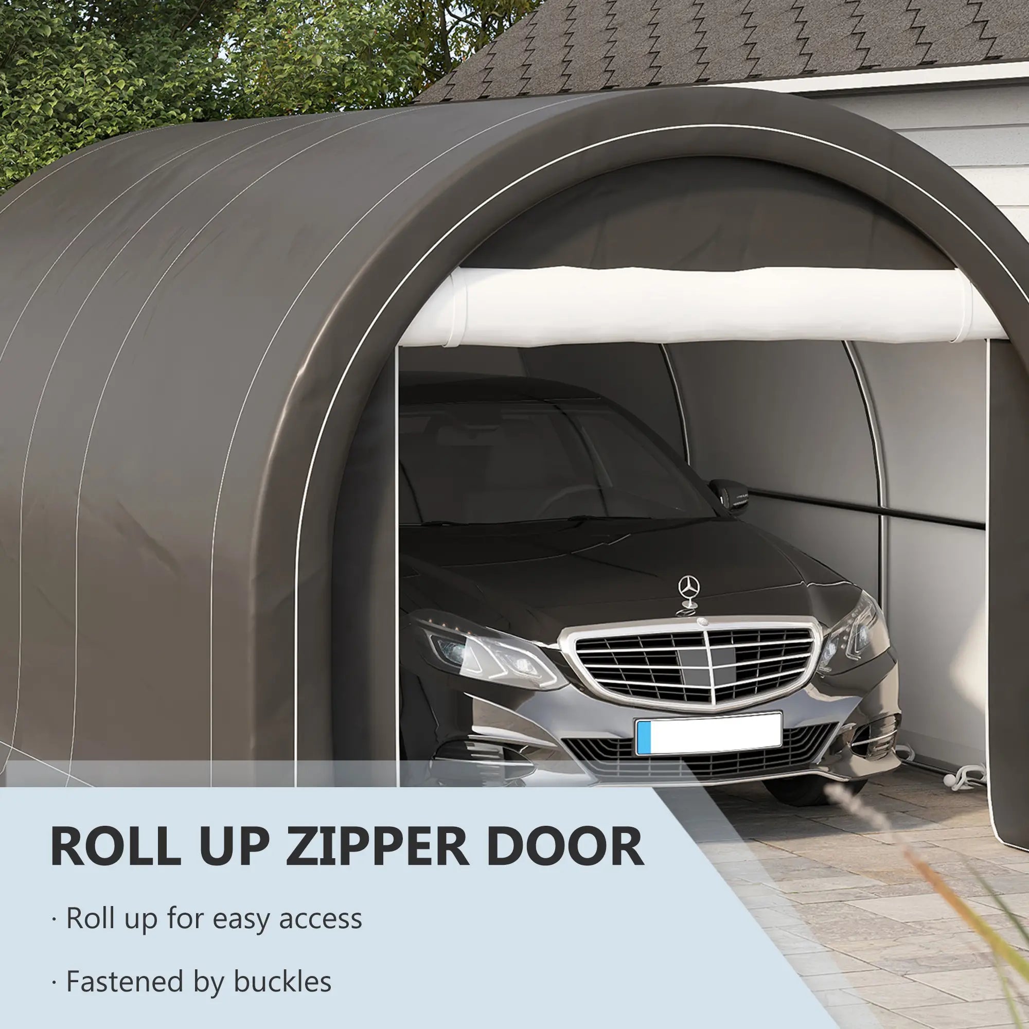 10' x 16' Heavy Duty Carport Tent, Zippered Door, PE Cover, Grey Car Shelters at Gallery Canada