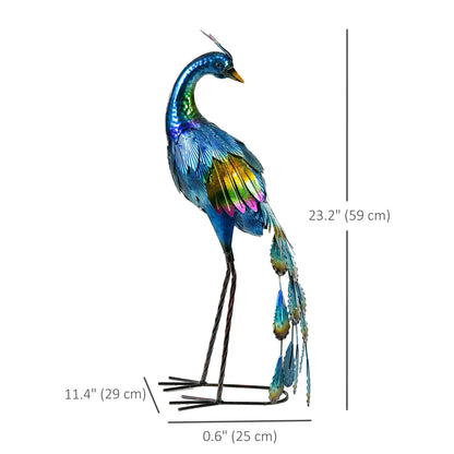 Peacock Garden Statue, 9.8" W x 11.4" D x 23.2" H, Steel Bird Ornament, Multi-Coloured Garden Decor at Gallery Canada