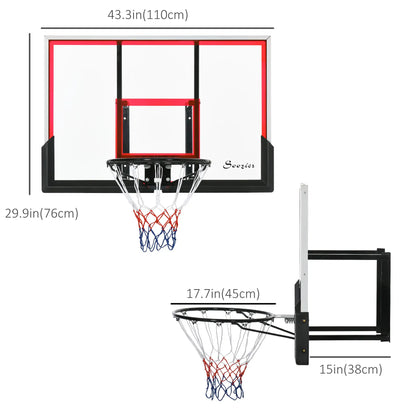 Wall Mounted Basketball Hoop, 43'' x 30'' Shatter Proof Backboard, Indoor Outdoor, Black Basketball at Gallery Canada