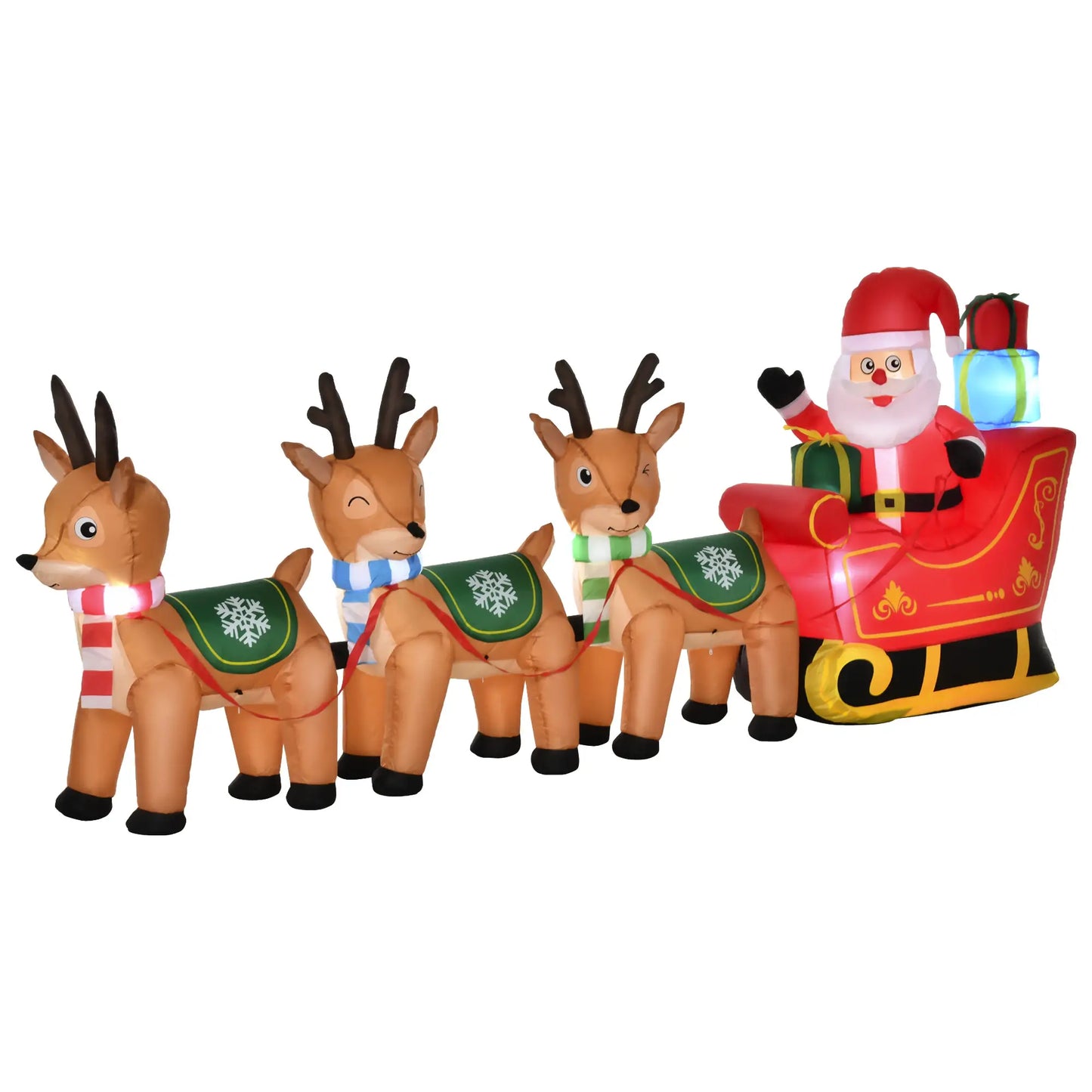 4.5ft Inflatable Santa Claus on Sleigh with 3 Deer, LED Lights Christmas Inflatables Brown, Red, Green at Gallery Canada