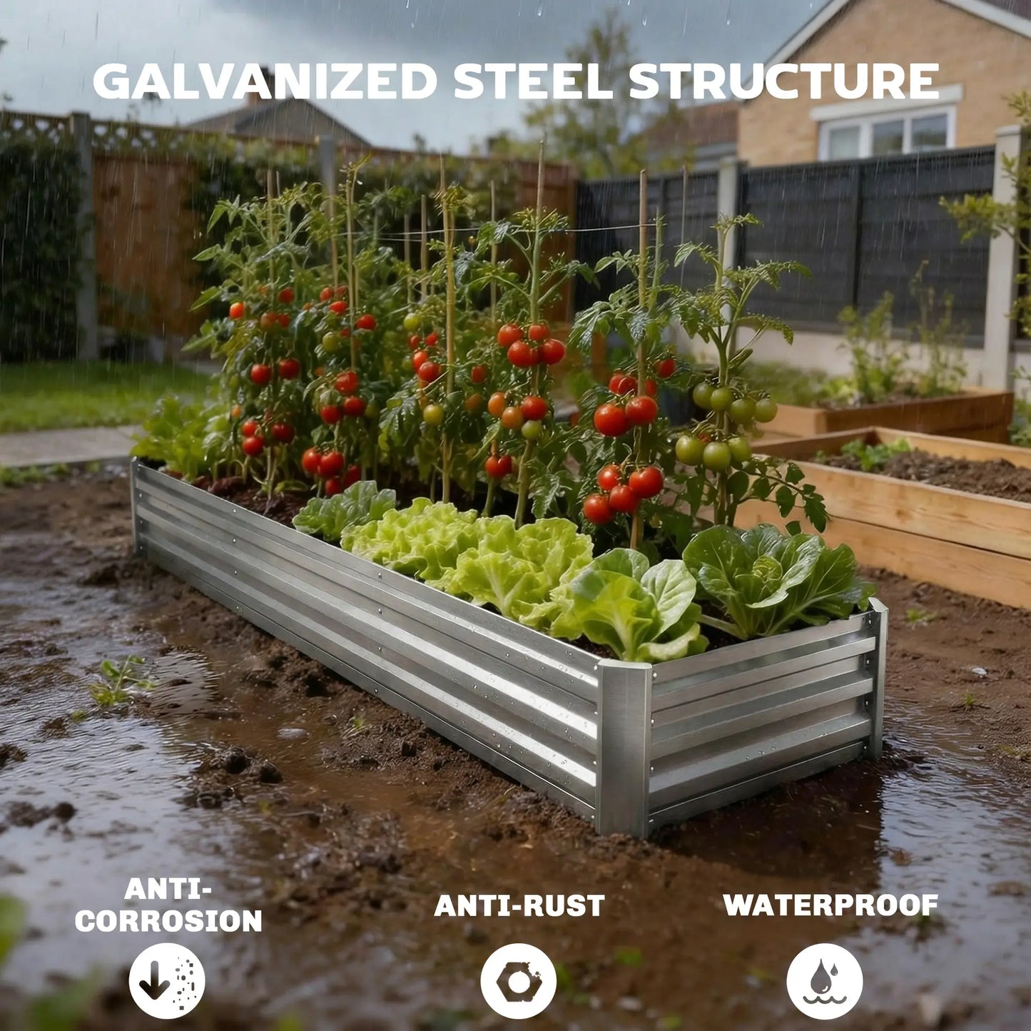 8'x2'x1' Galvanized Raised Bed, Elevated Planter Box, Silver Galvanized Planter Boxes at Gallery Canada