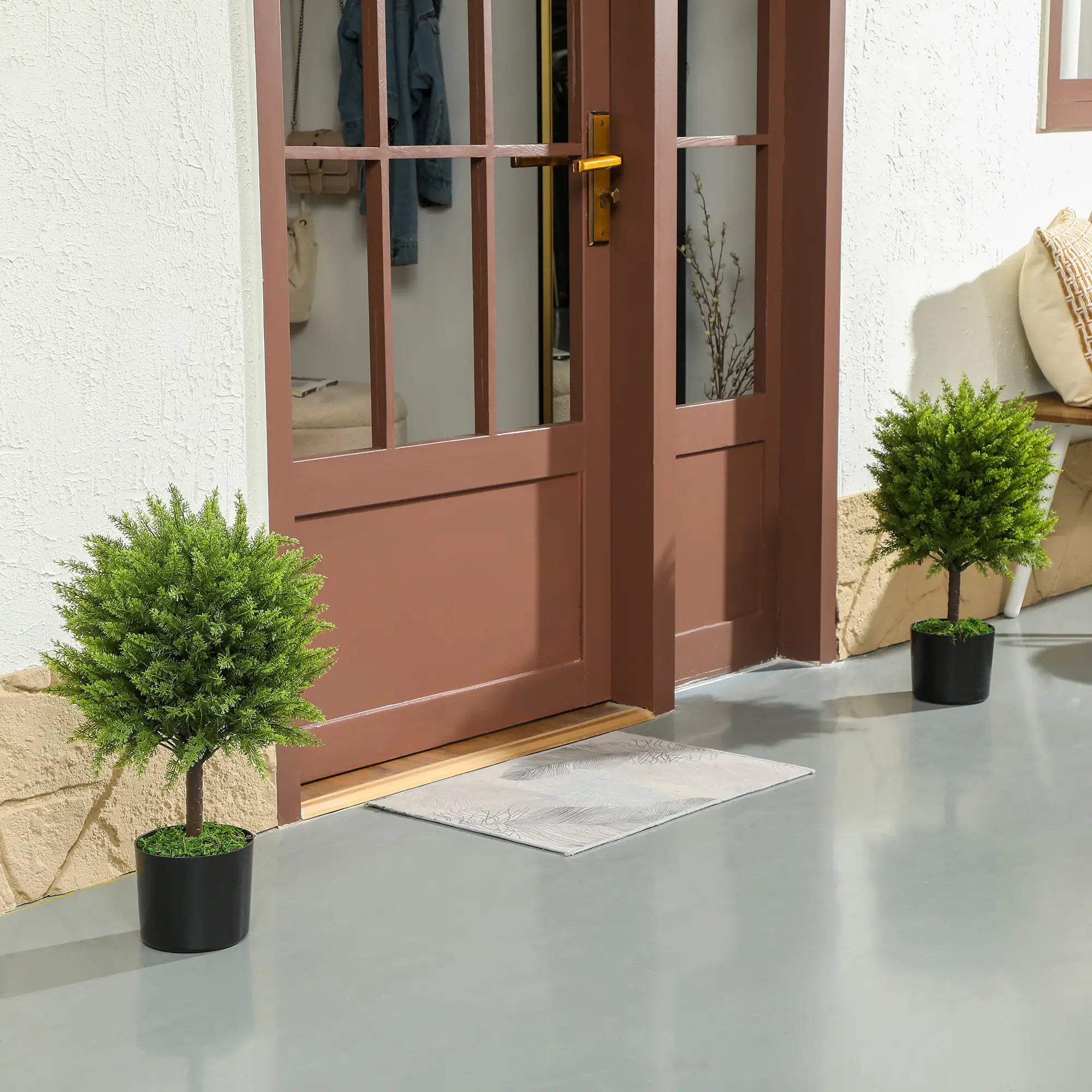 Set of 2 Artificial Cedar Topiary Trees in Pots, Green Artificial Trees at Gallery Canada