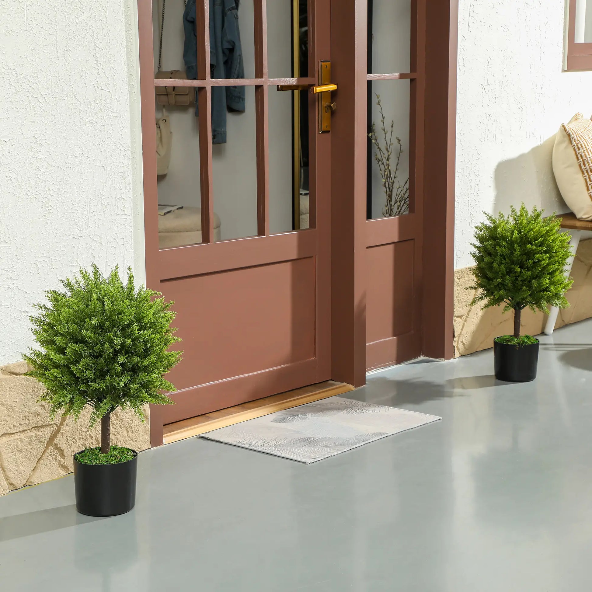 Set of 2 Artificial Cedar Topiary Trees in Pots, Green Artificial Trees at Gallery Canada