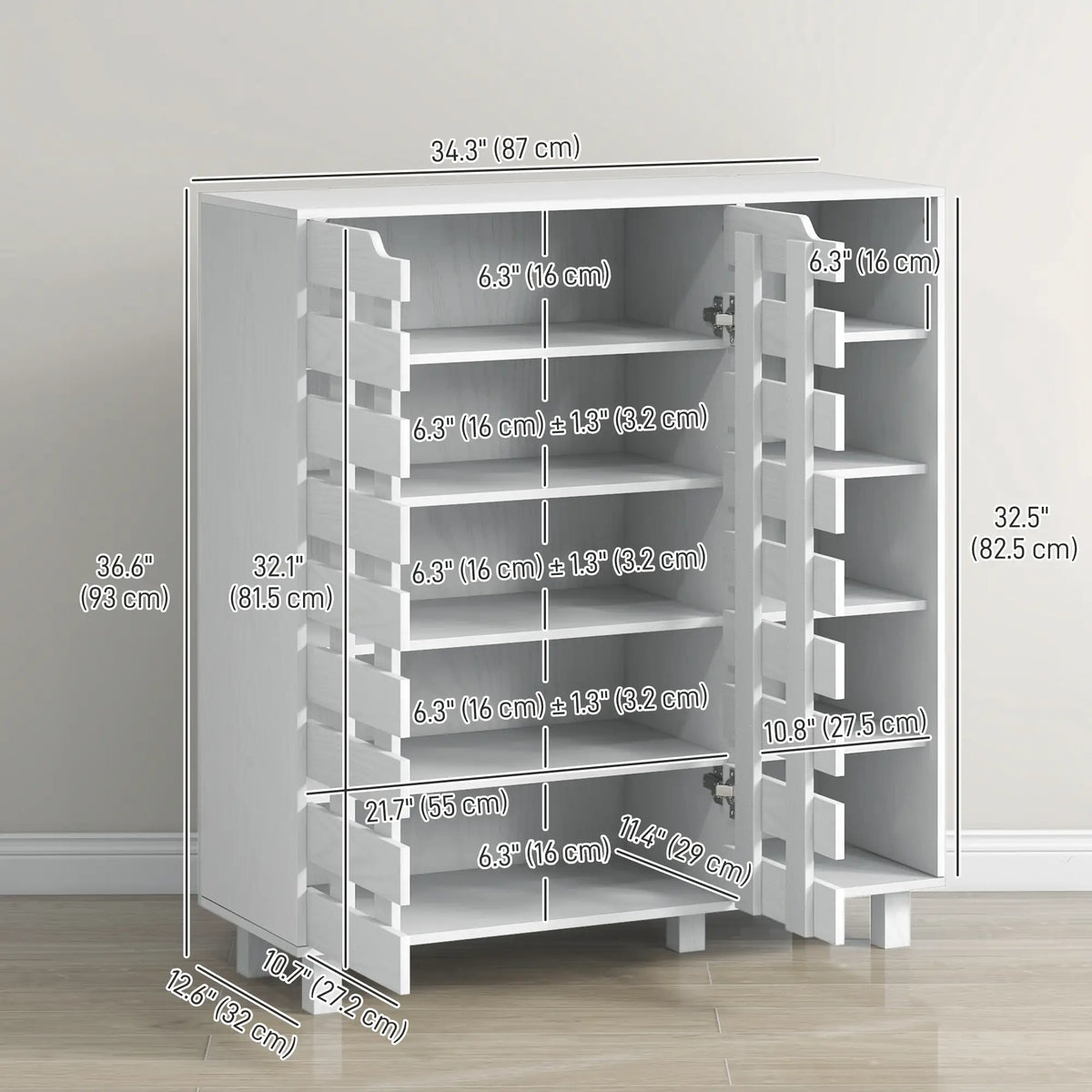 21 Pair Shoe Cabinet, 5-Tier Double Door Cupboard, White Shoe Storage Cabinets & Racks at Gallery Canada