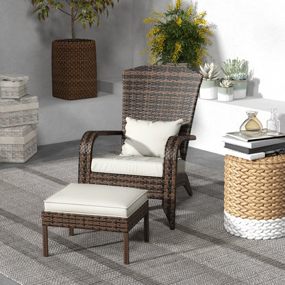 Wicker Adirondack Chair with Ottoman, Cushioned Patio Chair, Cream White, Brown Patio Chairs at Gallery Canada